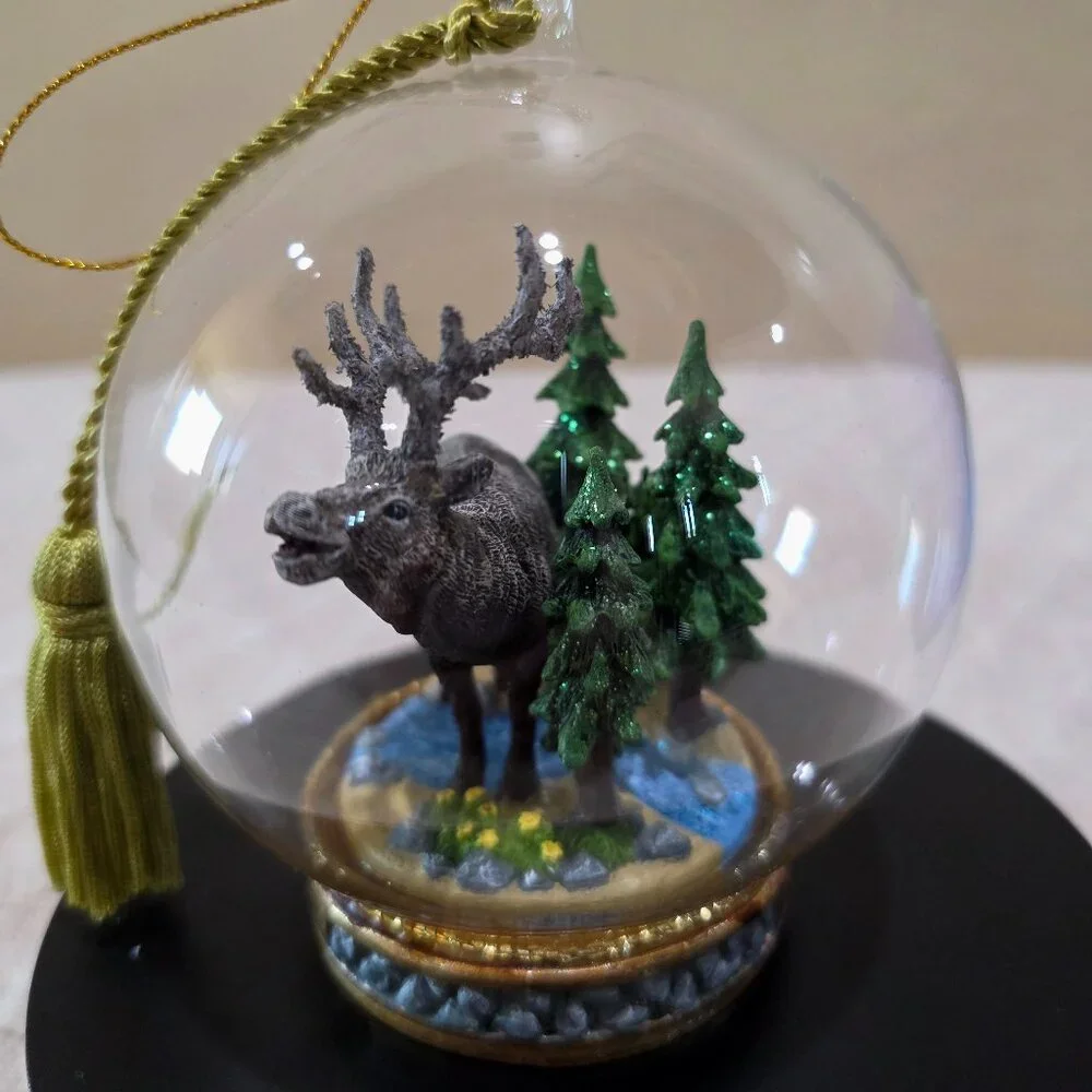 The Memory Globe Ornament ELK IN THE WOODS Christmas Holiday Boxed Flavia Milano